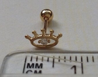 9ct Yellow Gold 6mm All Seeing Evil Eye CZ Screw Back Helix Cartilage Body Piercing 6mm Bar/Post Stud 0.32g Earring in Deluxe Branded Box