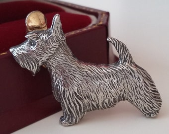 By William Sturt Scotty Dog with Bagpipes Brooch Handcast Scottish Brooch in Fine Pewter