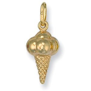 May include: A gold-colored ice cream cone charm with a detailed textured surface. The charm features three scoops of ice cream on top.