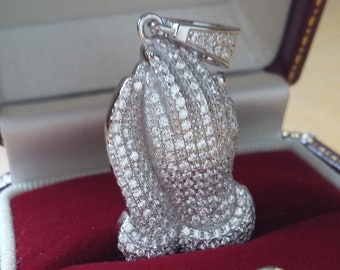 925 Sterling Silver 40mm CZ Praying Hands or Healing Hands Spiritual Jesus Religious 6.7g Pendant - Supplied in our Deluxe Branded Gift Box