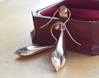 NEW Design - 9ct Yellow Gold Elegant Hollow Pear Drop Shape 33mm x 8mm Dangle Fish Hook Earrings - Presented in our Deluxe Branded Gift Box