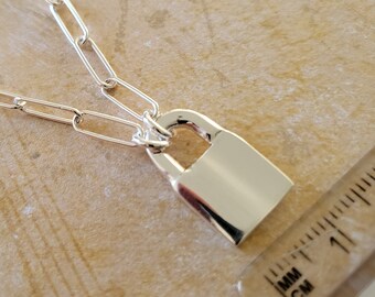 NEW for 2026! Modern 925 Sterling Silver 18" Paperclip Necklace with 18mm x 11mm Solid Padlock - Presented in our Deluxe Branded Gift Box