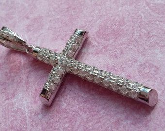 Unisex 925 Silver 40mm CZ Bling Religious Crucifix Cross 6.0g Pendant - Optional Diamond Cut Trace Chain Lengths - Branded Deluxe Gift Box