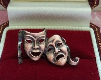 Comedy Tragedy Drama Theatre Mask 25mm Lapel Pin Brooch Badge in Gold, Silver or Bronze Finish - with OR without our Deluxe Branded Gift Box