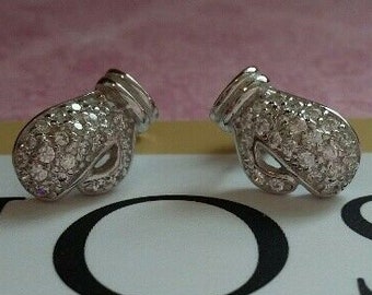 Unisex 925 Sterling Silver CZ Boxing Glove 11.2mm x 7.6mm 'Bling on a Budget' Stud Earrings Sports & Fitness Mad Gym Lover - Gift Boxed