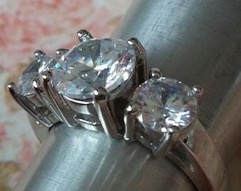 NEW Design for 2026 - 925 Silver 2mm CZ Trilogy Set Engagement Ring - Sizes UK L to U available - Presented in our Deluxe Branded Gift Box