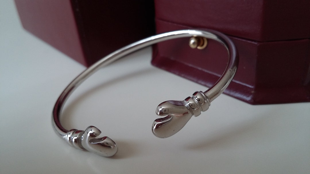Old English Jewellers Sterling Silver Baby Bangle – Boxing Glove Torque Design – 925 Silver
