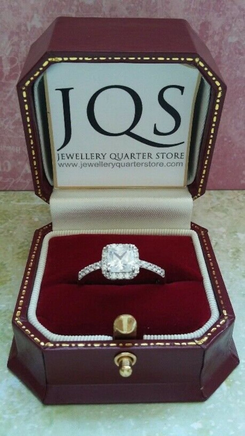 Gift Boxed Sizes UK K to T currently available 925 Sterling Silver Engagement 2mm Square Cut CZ Halo Claw Set Bridal Ring
