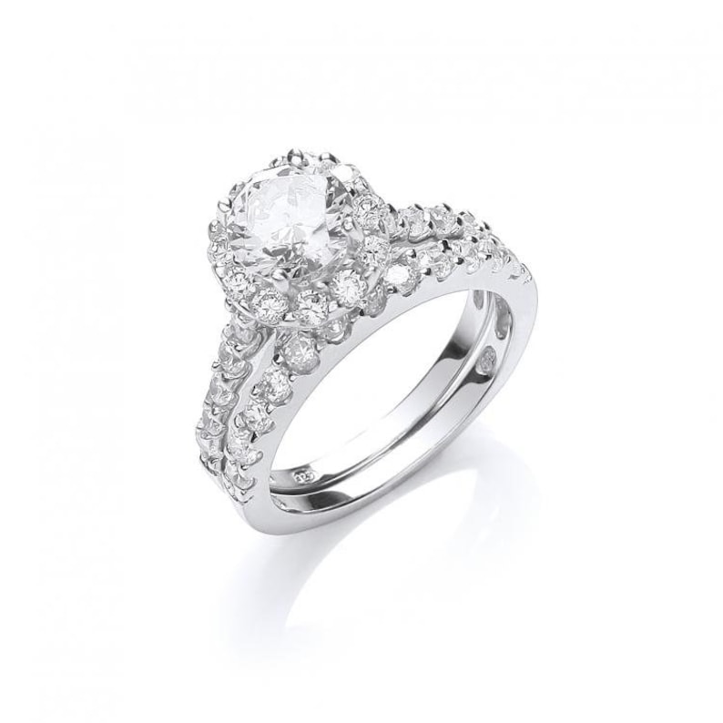 925 Sterling Silver 3mm Rhodium Plated Halo Solitaire CZ Bridal Ring Set Sizes UK L to Q