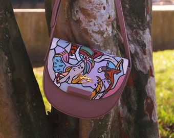 Hand Painted Graphic Botanical 'Stamatina' Shoulder Bag, One of a Kind Statement Purse