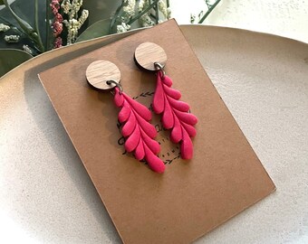 Modern Clay Earrings, Handmade Polymer Clay Earrings, Purple Stud Textured Earrings, Boho Clay Jewelry, Barbie Statement Earrings, Leaf