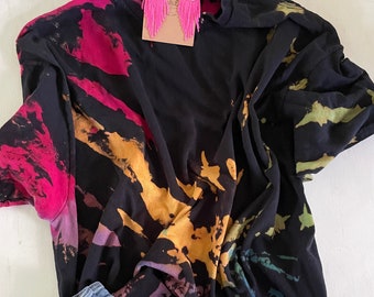 Reverse Tie Dye Shirt: Hand-Dyed Rainbow Bleached Shirt
