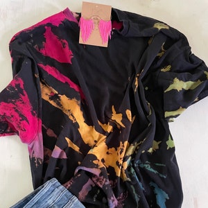 Reverse Tie Dye Shirt, Rainbow Tie Dye Shirt, TieDye Shirt for Women, Bright Hand Dyed Shirt, Black Tie Dye, Blank Bleached Shirts image 1