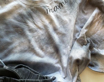 Mama Tie Dye T Shirt, Cool Moms Club, Ice Dye Shirt, Gray Tie Dye, Faded Color, Gift for Mom from Kids, Boho Neutral Colors, Mother's Day