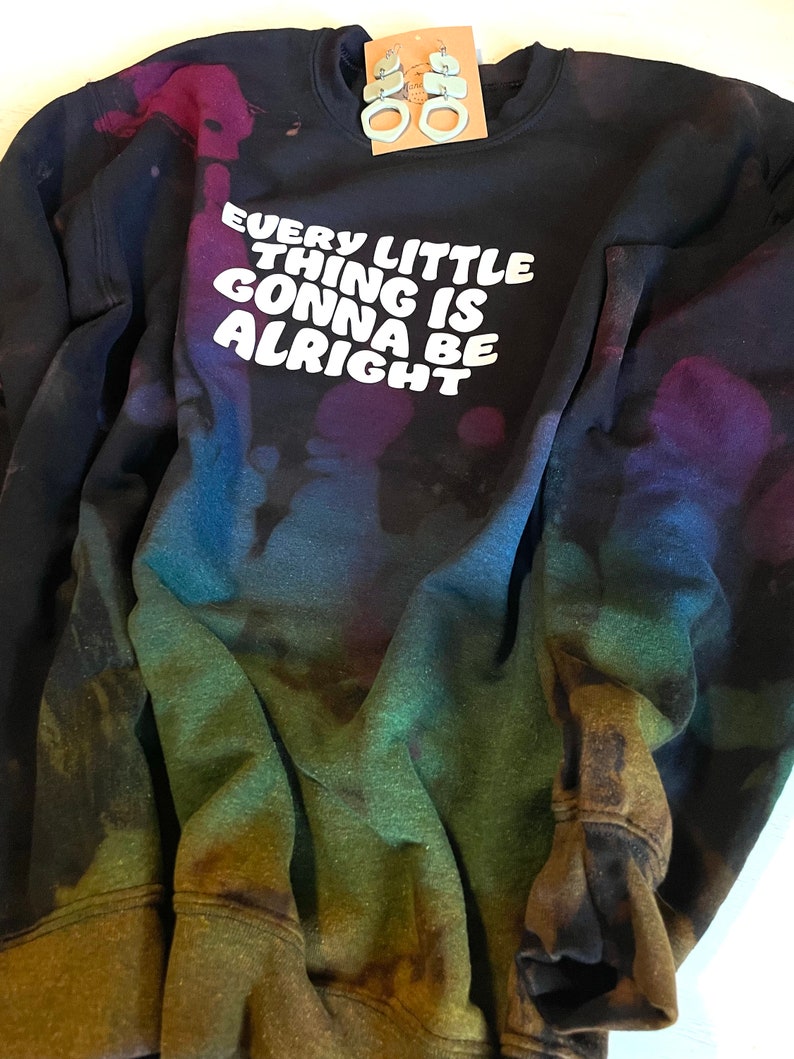 Reverse Tie Dye Sweatshirt, Rainbow Sweater, Black Rainbow, Bleach Tie Dye Crewneck, Purple, Green, Blue, Yellow, Bright Pink Sweatshirt image 2