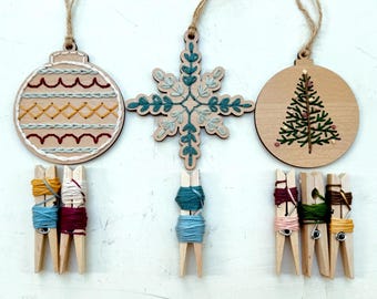 DIY Wooden Embroidery Ornament Kit: Christmas Tree, Snowflake, Ball (3-Pack)