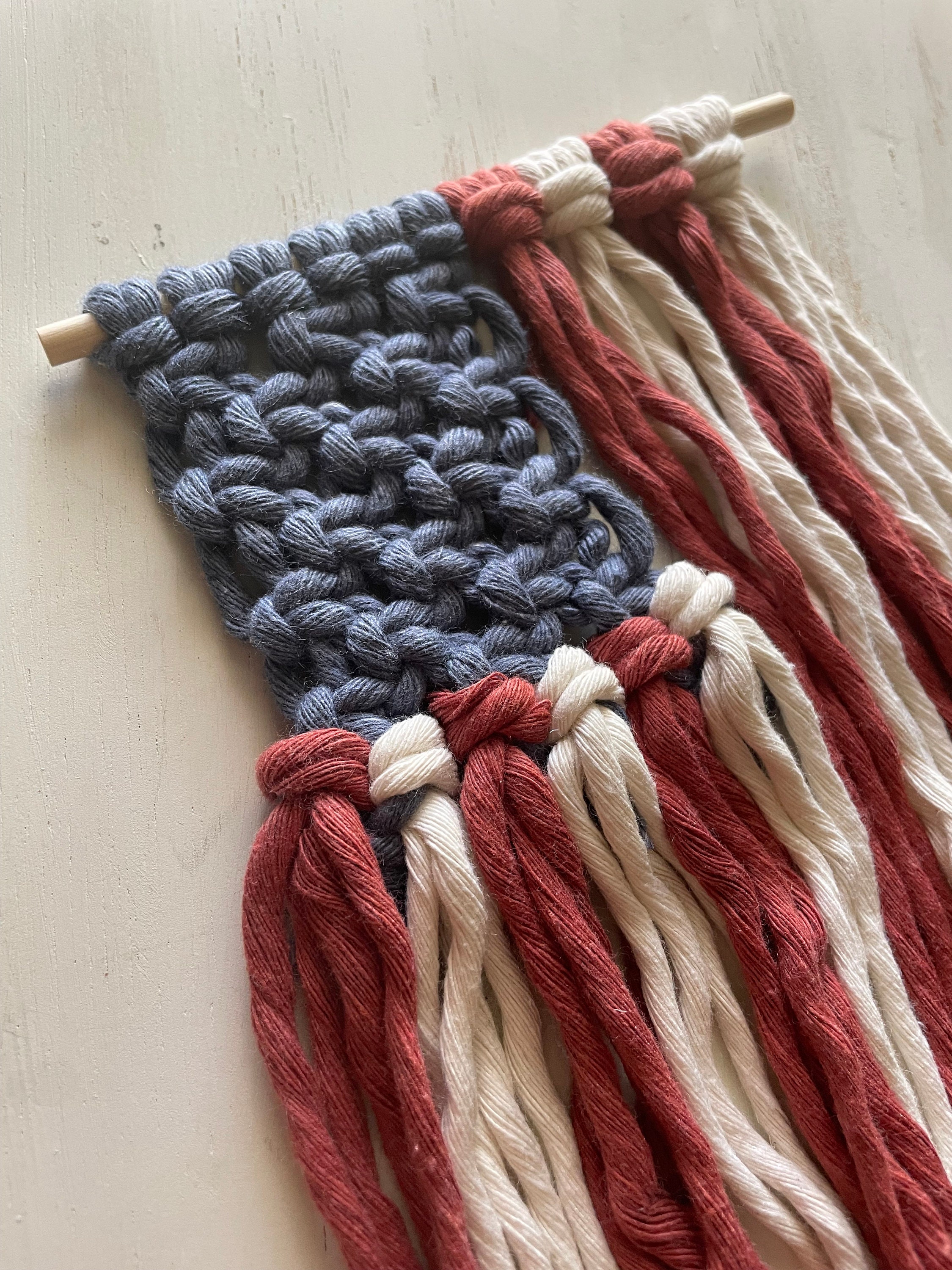 DIY Macrame Kit, American Flag Wreath, 4th of July Decor, Do it Yourself Craft Kit, Online Classes, Beginner Macrame Kit