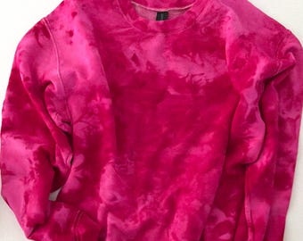 Hot Pink Ice Dyed Sweatshirt: Unisex Cotton Crewneck Pullover