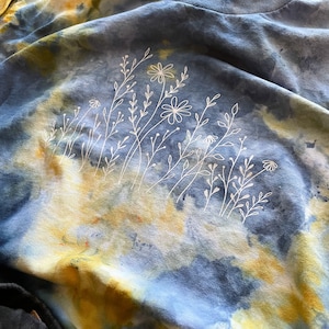 Wildflower Tshirt, Blue and Yellow Tie Dye, Ice Dyed Shirt, Hand Dyed, One of a Kind Shirt, Boho Style Shirt, Ice Dye Crew Neck Shirt image 2
