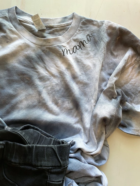 Mama Tie Dye T Shirt, Cool Moms Club, Ice Dye Shirt, Gray Tie Dye, Faded Color, Gift for Mom from Kids, Boho Neutral Colors, Mother's Day