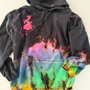 Black Rainbow Reverse Tie Dye Hoodie: Handmade Unisex Sweatshirt