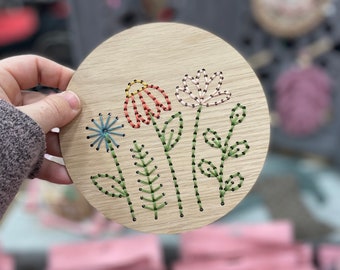 DIY Embroidery Kit for Beginners, Floral Embroidery Pattern, Wood Embroidery, DIY Wooden Crafts, Adult Craft Kit Women, Wooden Embroidery