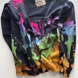 Reverse Tie Dye Sweatshirt, Rainbow Sweater, Black Rainbow, Bleach Tie Dye Crewneck, Purple, Green, Blue, Yellow, Bright Pink Sweatshirt image 3