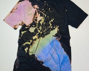 Reverse Tie Dye Shirt: Bleach Splatter, Vintage Style Hand-Dyed Tee