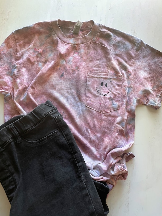 Cool Moms Club, Ice Dye Shirt, Mama Tie Dye T Shirt, Pink and Blue Tie Dye, Faded Color, Gift for Mom from Kids, Boho Neutral Colors