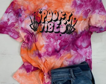 Spooky Vibes Tie Dye T-Shirt: Halloween Pink Purple Ice Dyed Tee