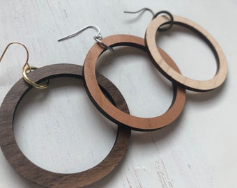 Wood Hoops, Laser Cut Wood Earrings, Large Hoop Earrings, Gift for Her, Gift for Girlfriend