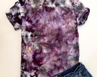 Plum Purple T-Shirt: Bright Purple Ice Dyed Tie-Dye Crewneck
