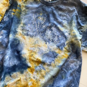 Wildflower Tshirt, Blue and Yellow Tie Dye, Ice Dyed Shirt, Hand Dyed, One of a Kind Shirt, Boho Style Shirt, Ice Dye Crew Neck Shirt image 7