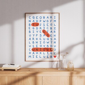 Affiche murale mots mêlés tu es unique, carta postale, decorazione murale