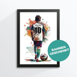 Fußballer, Kind, Fußballspieler, Fußballspielerin, personalisiert mit Namen / Nummer, Poster, Torwart, Aquarell, A4, Bilderrahmen geschenkt Bild 1