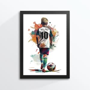 Joueur de football, enfant, footballeur, footballeuse, personnalisé avec nom/numéro, affiche, gardien de but, aquarelle, A4, cadre photo offert Spieler hellhaarig