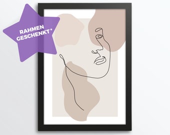 One Line Art, Frau, Woman, Gesicht, Zeichnung, Abstrakt, Eine Linie Kunst, Moderne Kunst, Poster, DIN A4, DIN A3, Bilderrahmen auf Wunsch*