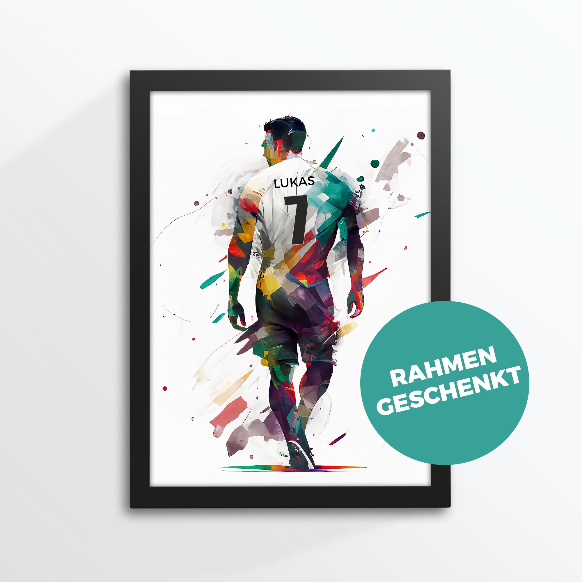 Football player, football player, personalized with name / number, poster, goalkeeper, watercolor style, A4, picture frame included!