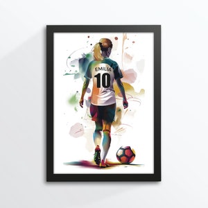 Fußballer, Kind, Fußballspieler, Fußballspielerin, personalisiert mit Namen / Nummer, Poster, Torwart, Aquarell, A4, Bilderrahmen geschenkt Bild 6