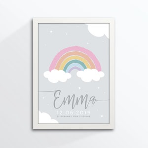 Geburtsanzeige "REGENBOGEN" DIN A4, personalisiert, versch. Farben, Bilderrahmen geschenkt!