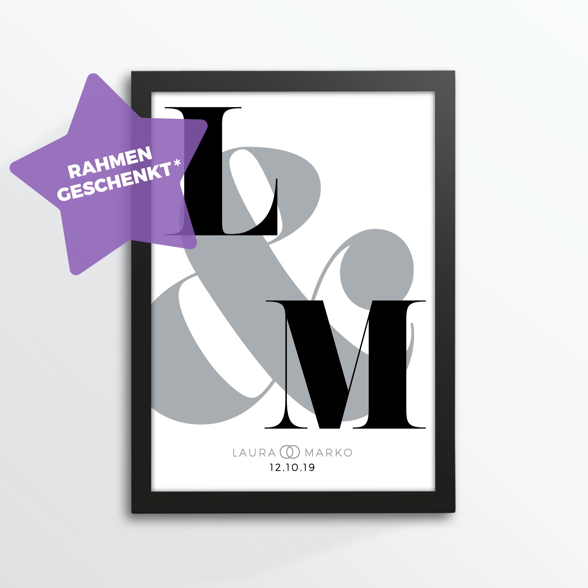 Wedding picture "&" initials DIN A4, personalised, picture frame on request*, wedding, poster, love, poster, wedding gift