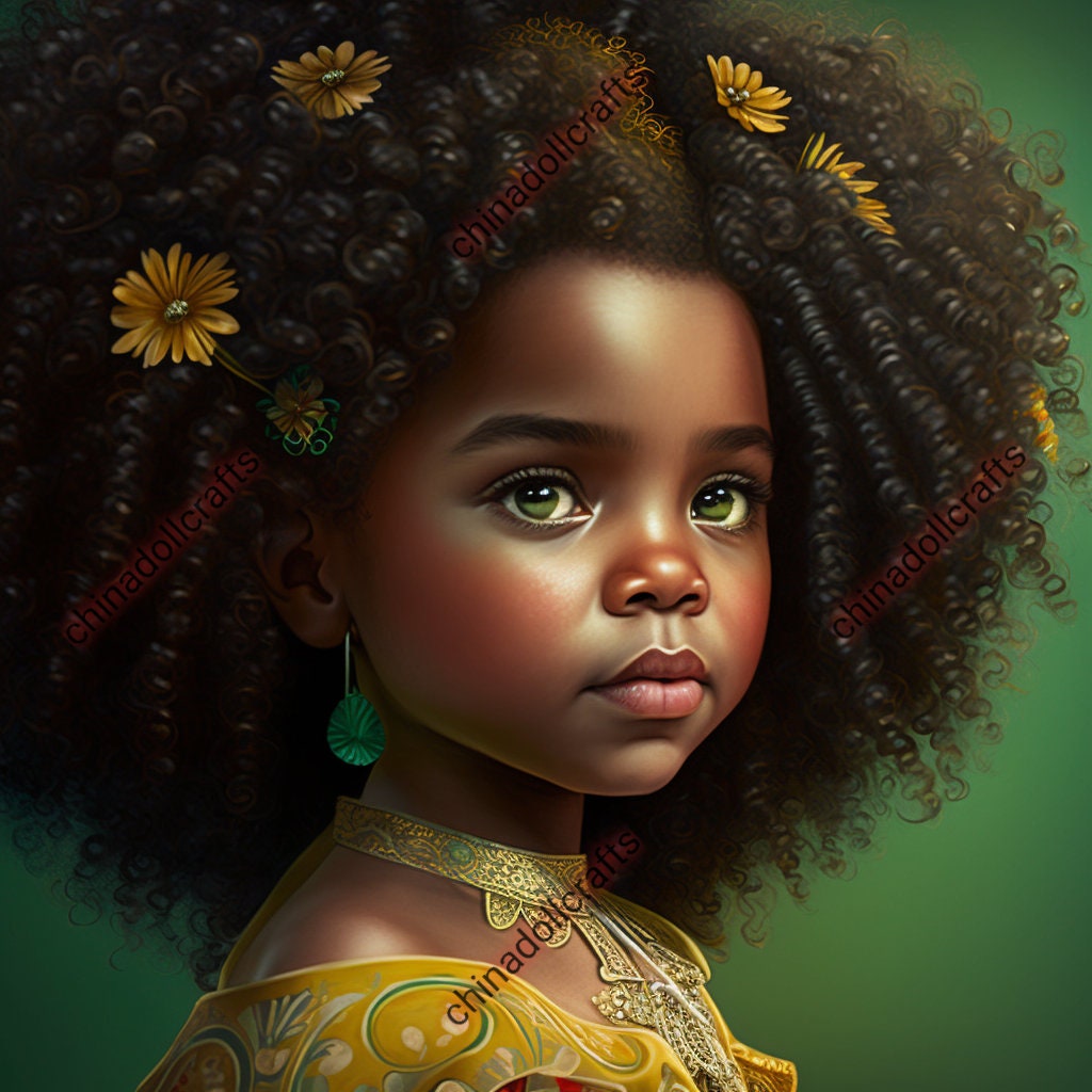 Beautiful Black Little Girl Flowers Digital Print Wall Art Etsy