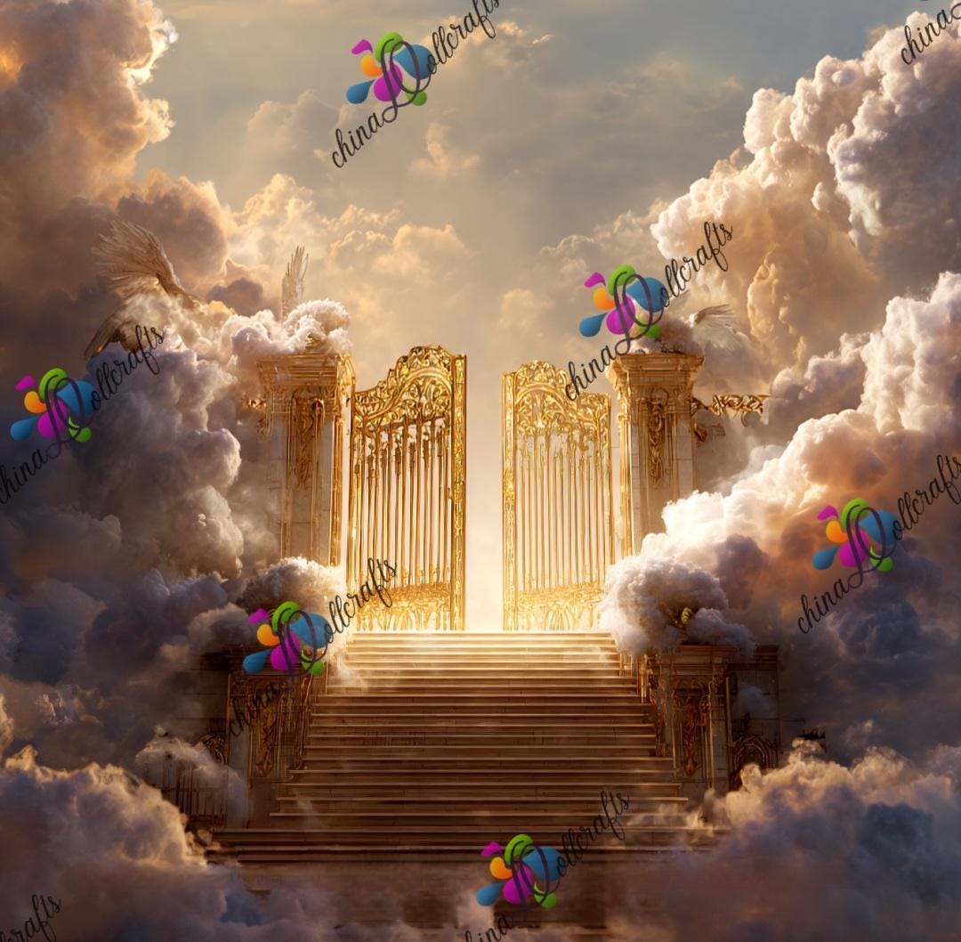 Soft Glowing Stairway to Heaven, Golden Gates at the Top Surrounded by ...