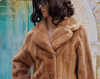 Gorgeous Vintage 1970s French Faux Fur Honey Beige / Light Brown / Blonde Mink Coat by TISSAVEL