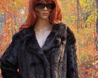 Gorgeous Vintage 1970s Black / Brown Marno Mink Faux Fur Short Coat / Jacket by Glenn Models