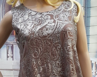 UK 10/12 (US 6/8) Fab Vintage 1960s Style (Year 1999 / 2000) Taupe & Bronze Sequin Mini Dress by KDK London Unworn with Tags (Deadstock)