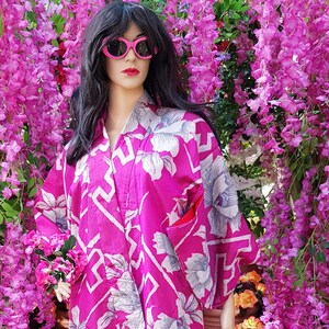 FF2612A Silk Kimono Fabric Vintage1950-1980 Flower Pink 67.3