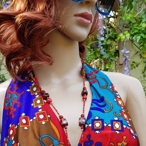 Vintage Necklace: Gorgeous Vintage Red and Gold Colour Long Murano Glass Bead Necklace with Tassels