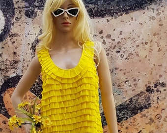UK 10/12 (US 6/8) Cute Vintage 1960s Style (Year 2000) Bright Yellow Mini Dress by Next Unworn with Tags