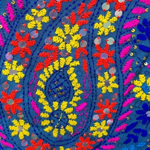 Vintage Shawl: Outstanding Vintage Dark Teal Blue/Green Heavily Hand Embroidered and Sequin Floral and Paisley Indian Chiffon Shawl
